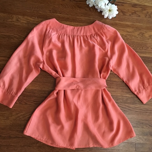 SOLD J Jill silk bow waist blouse top S orange - Picture 3 of 6